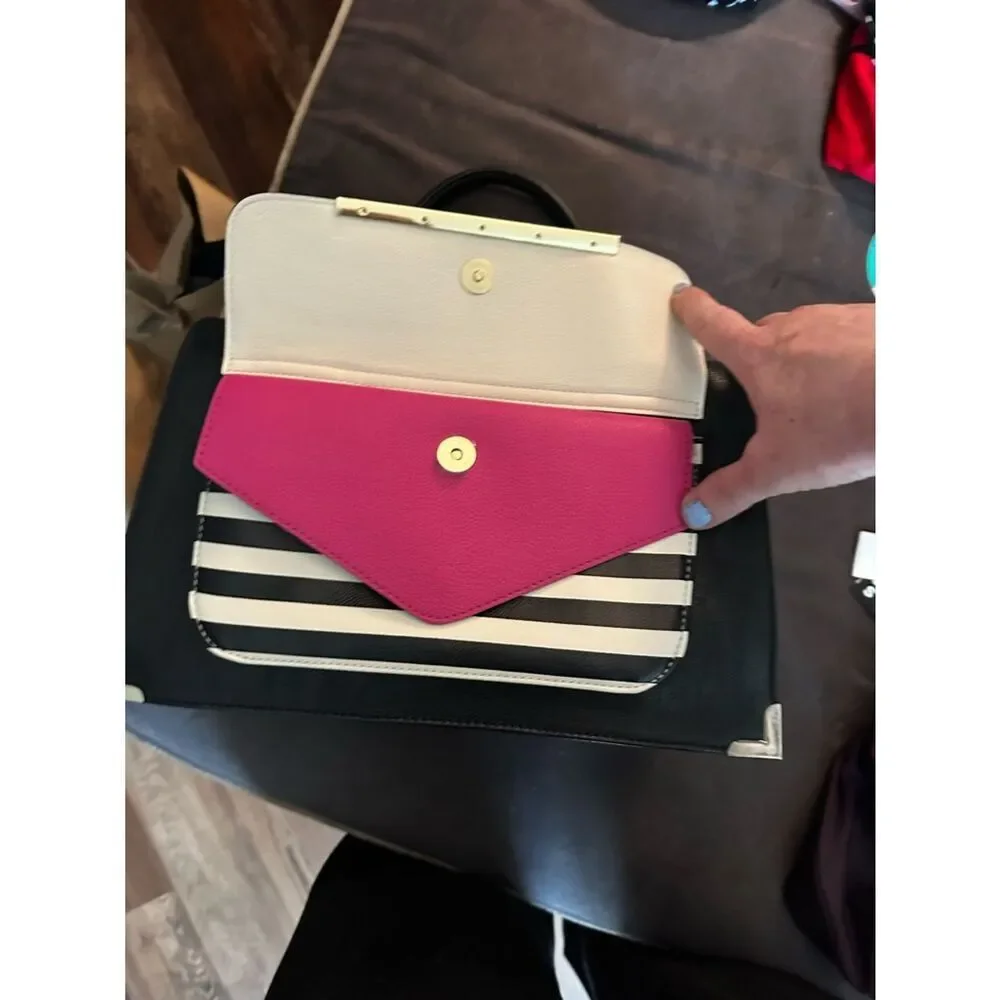 Betsey Johnson Dead stock  Black & White Striped Satchel with Pink Accent